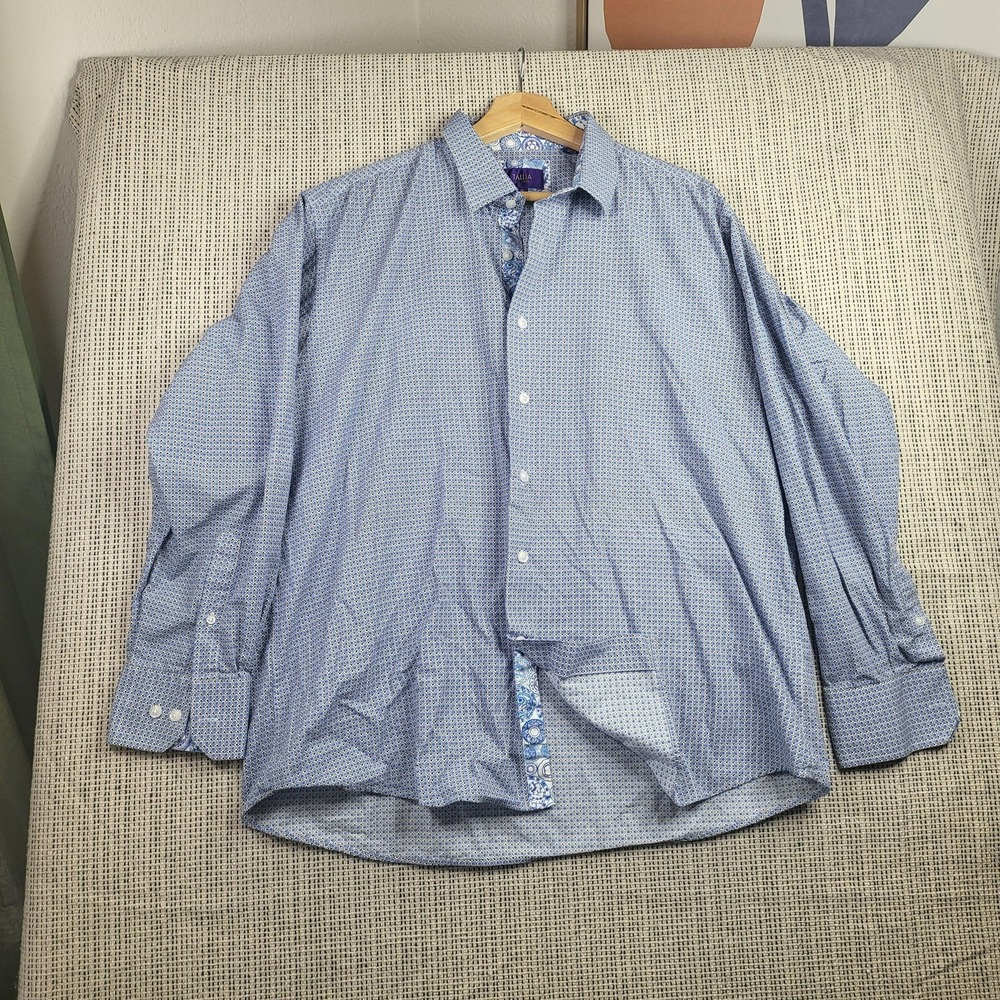 Tallia Shirt Mens XL Blue Geometric Pattern Button Up‎ Long Sleeve Dress Casual
